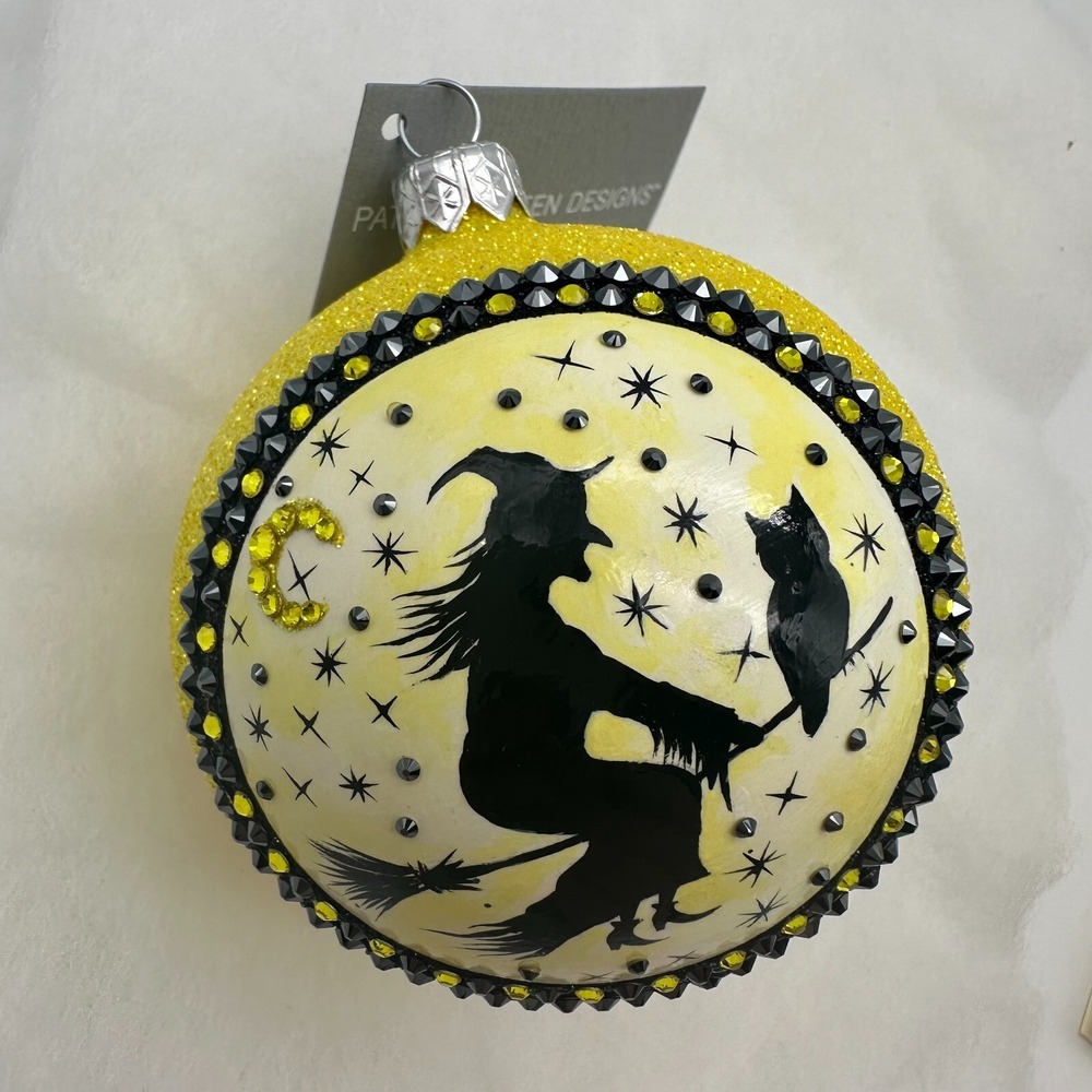 2018 Patricia Breen Grande Orb Fly Me To The Moon 3.54" Ornament Halloween Yello